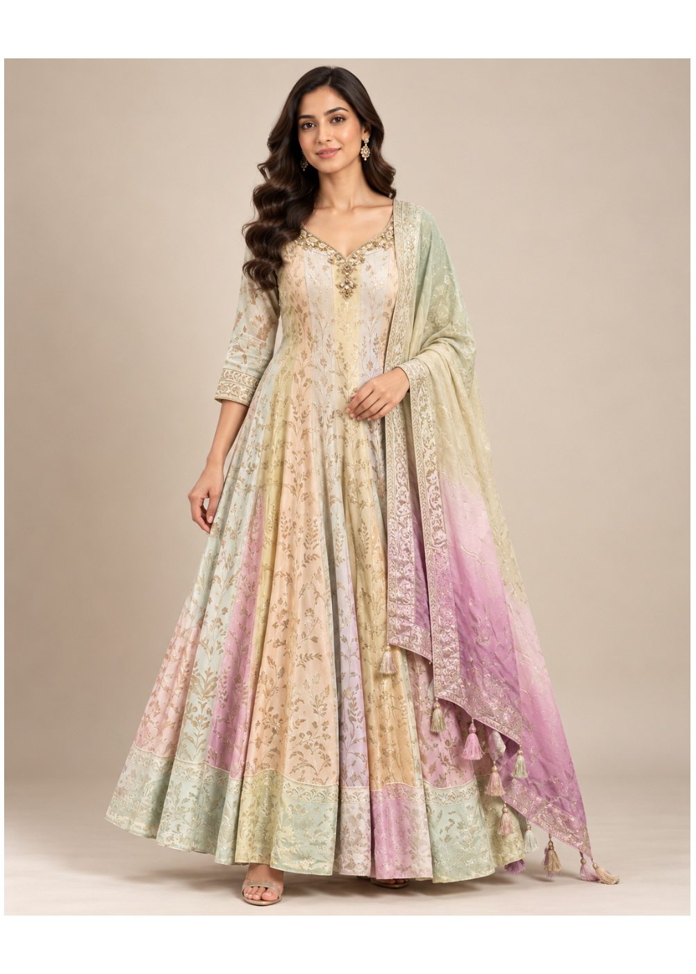 Pastel Multicolour Floral Anarkali Gown