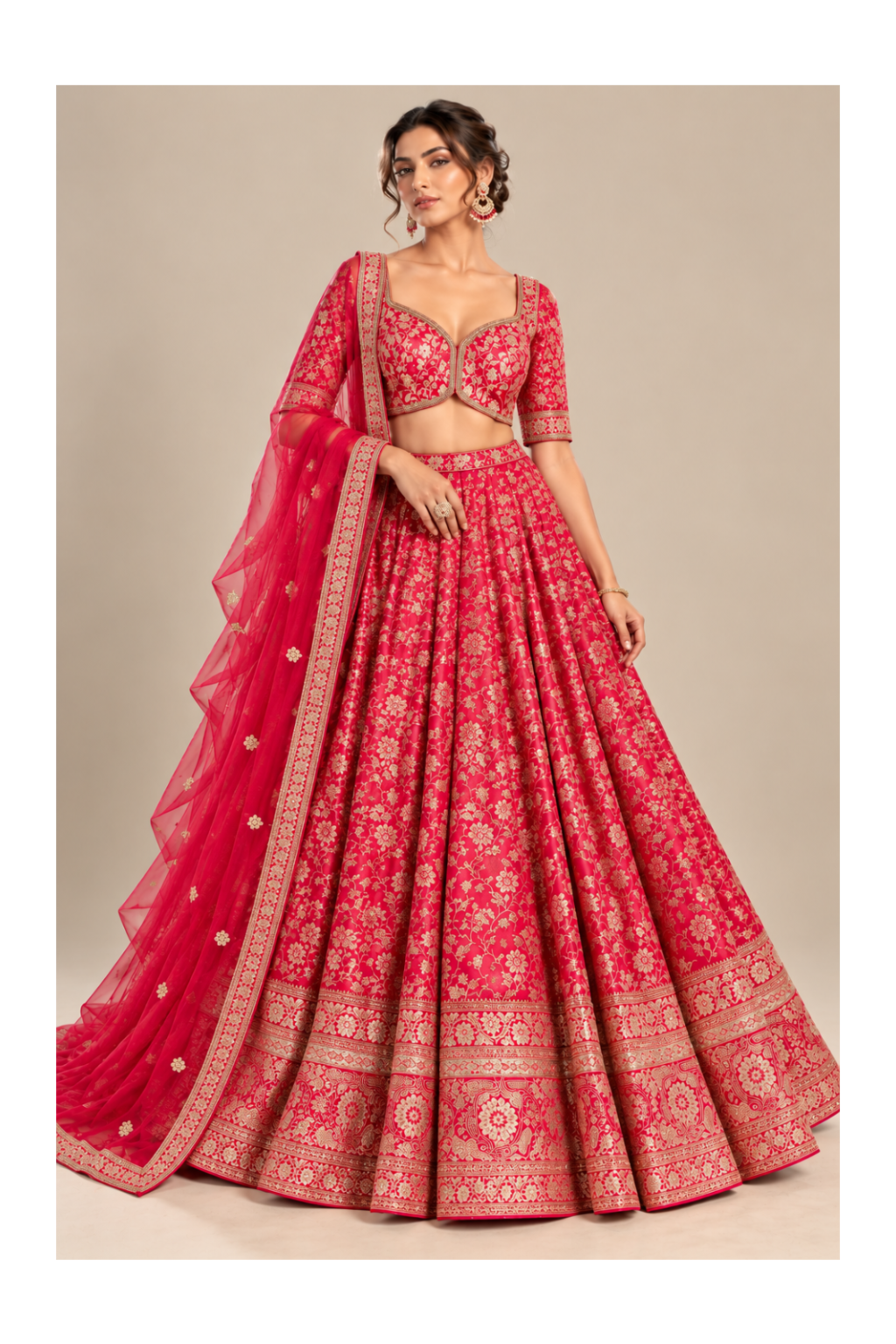 Royal Red Floral Zari Designer Lehenga Main image