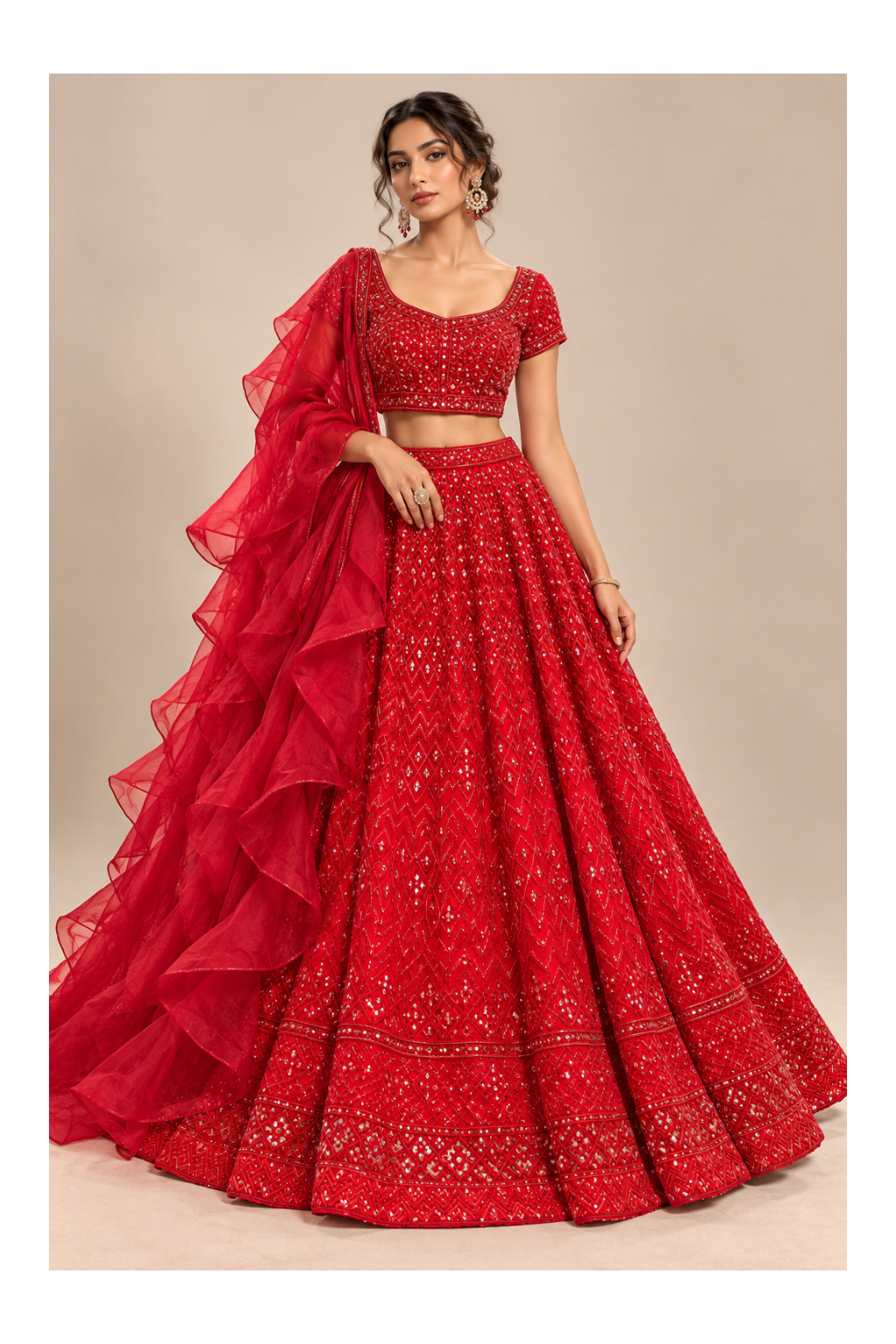 Royal Red Sequinned Designer Bridal Lehenga