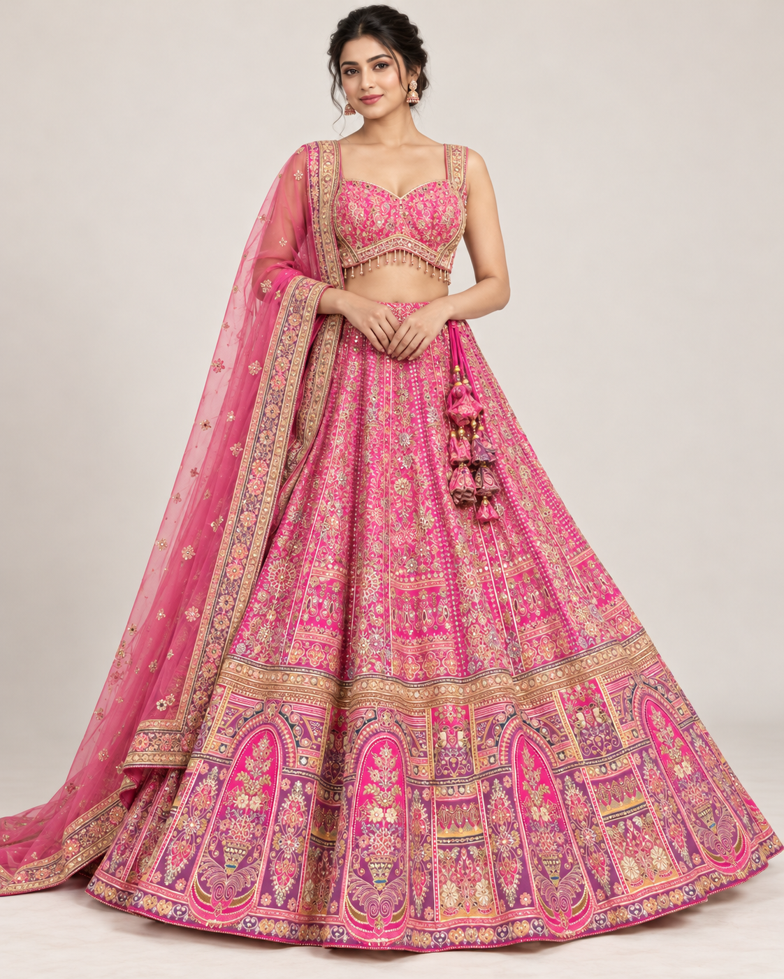 Pink Embroidered Lehenga with Ornate Panel Border Main image