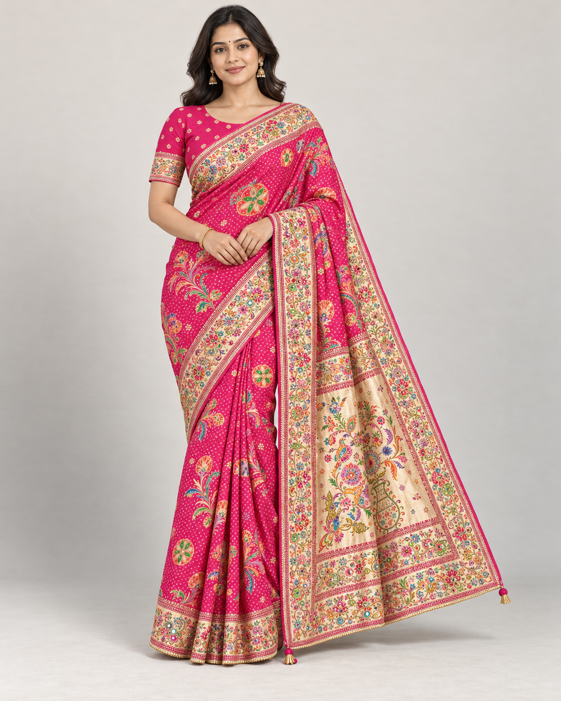 Rani Pink Floral Saree Main image