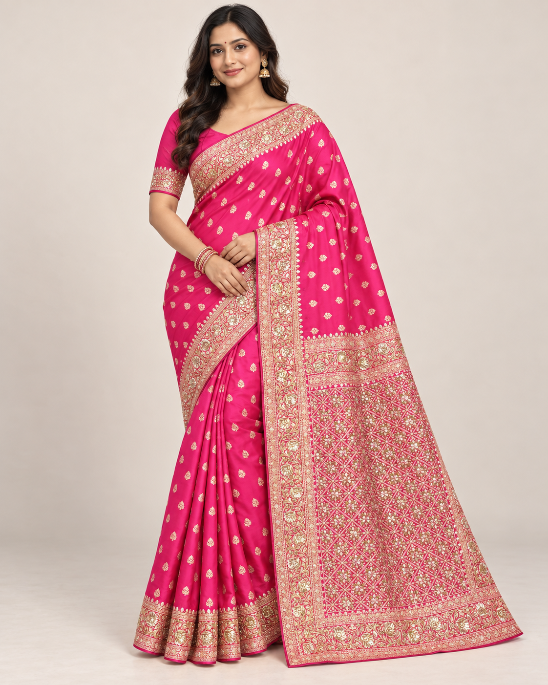 Rani Pink Lattice Saree