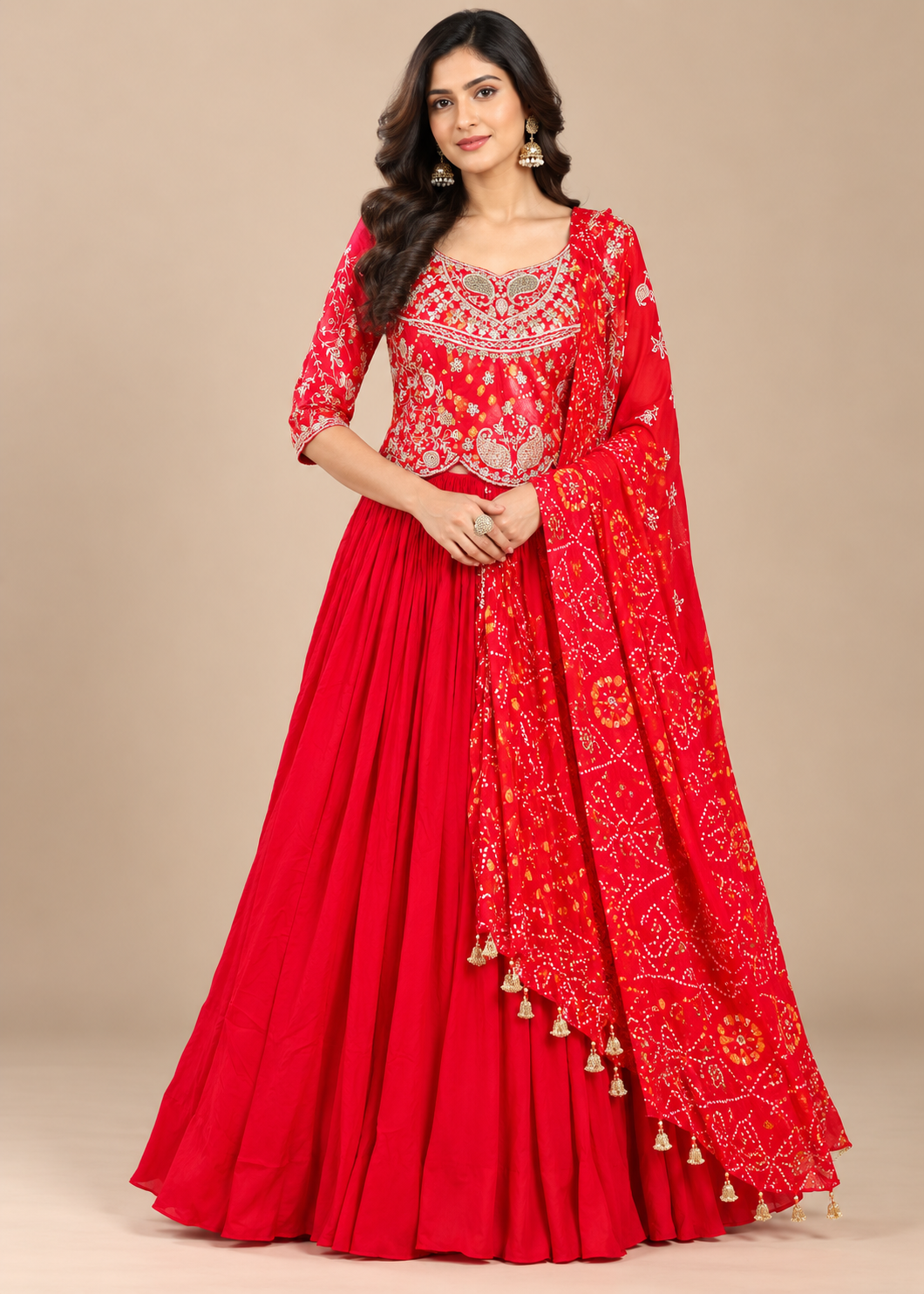 Bridal Red Hand-Embroidered Lehenga Set