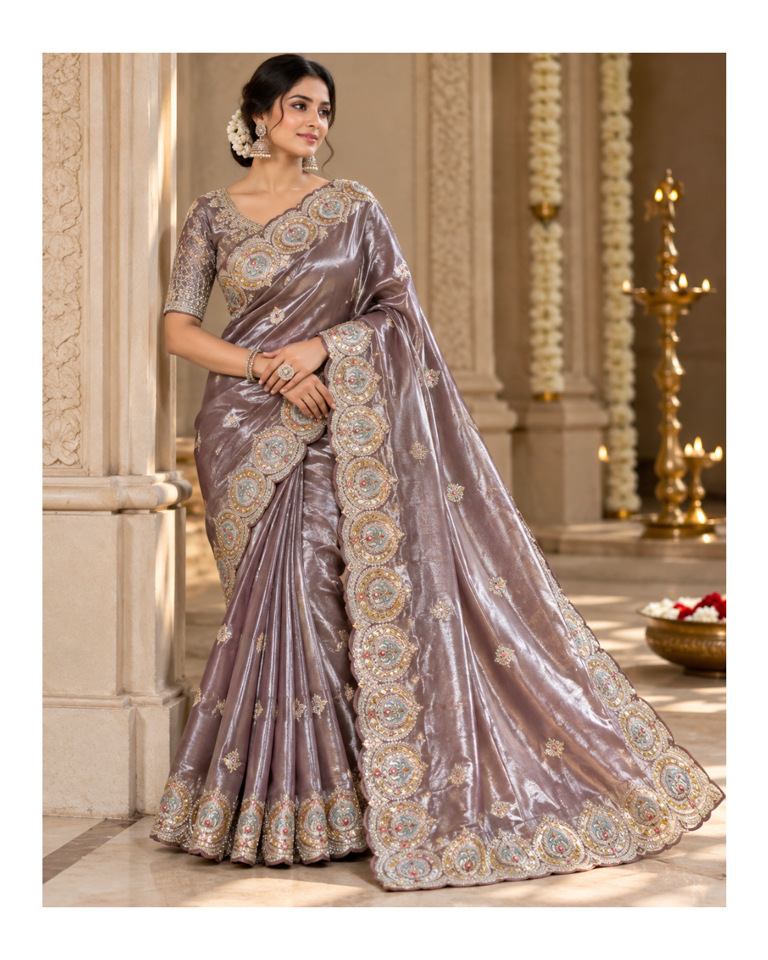 Regal Mauve Metallic Tissue Saree