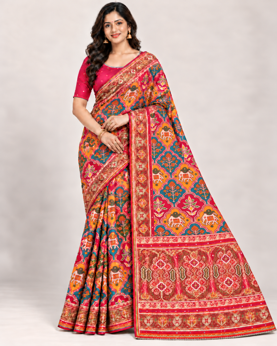 Multicolour Elephant Motif Saree