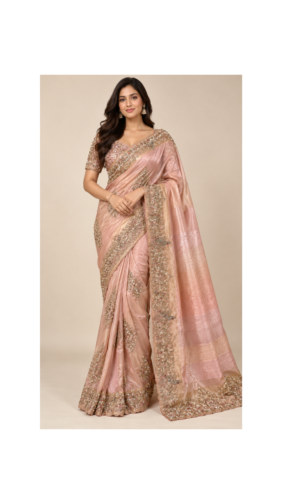 Luminous Rose Gold Embroidered Saree
