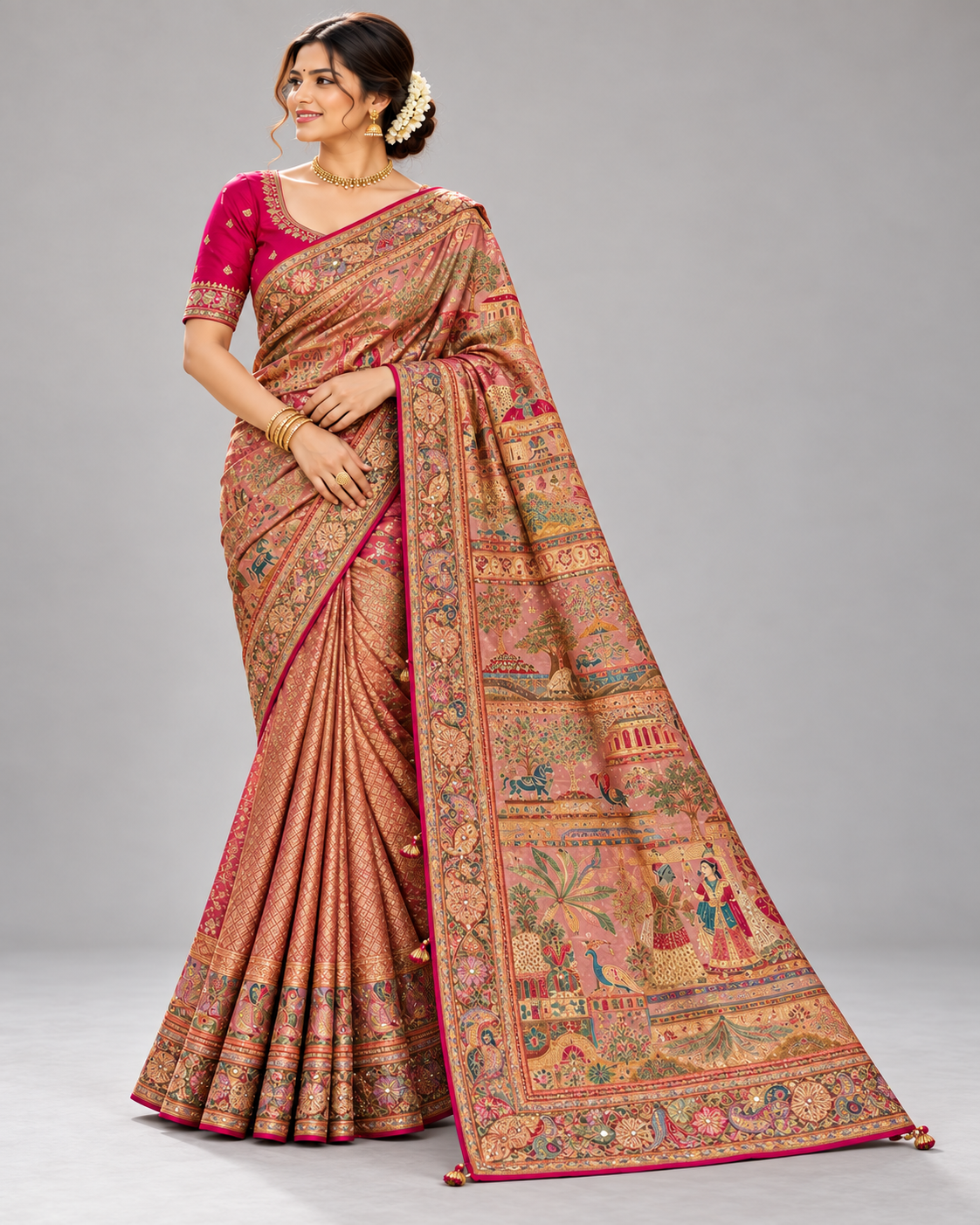 Mustard Heritage Motif Saree with Rani Blouse