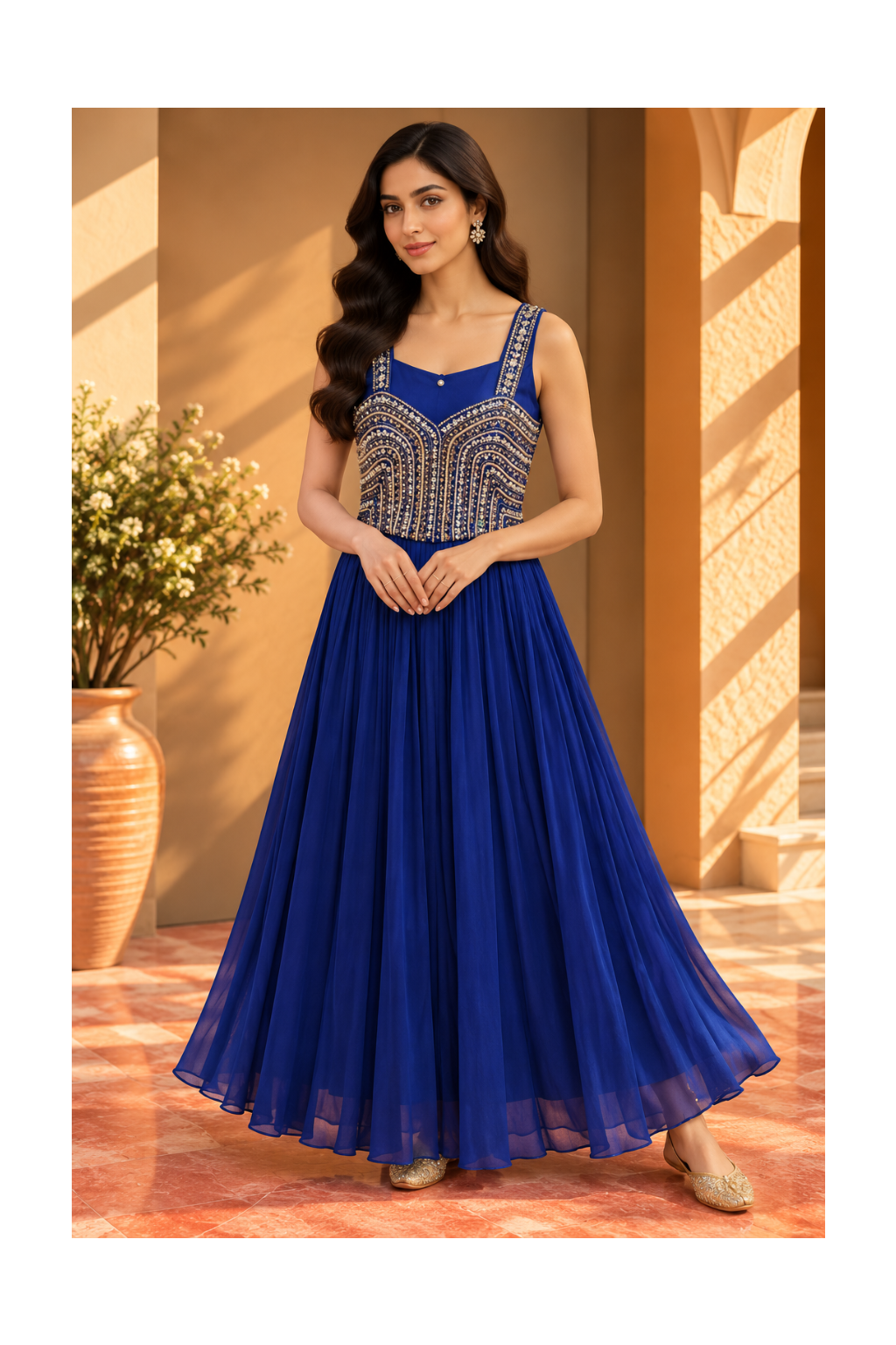 Royal Blue Embellished Georgette Anarkali Gown Main image