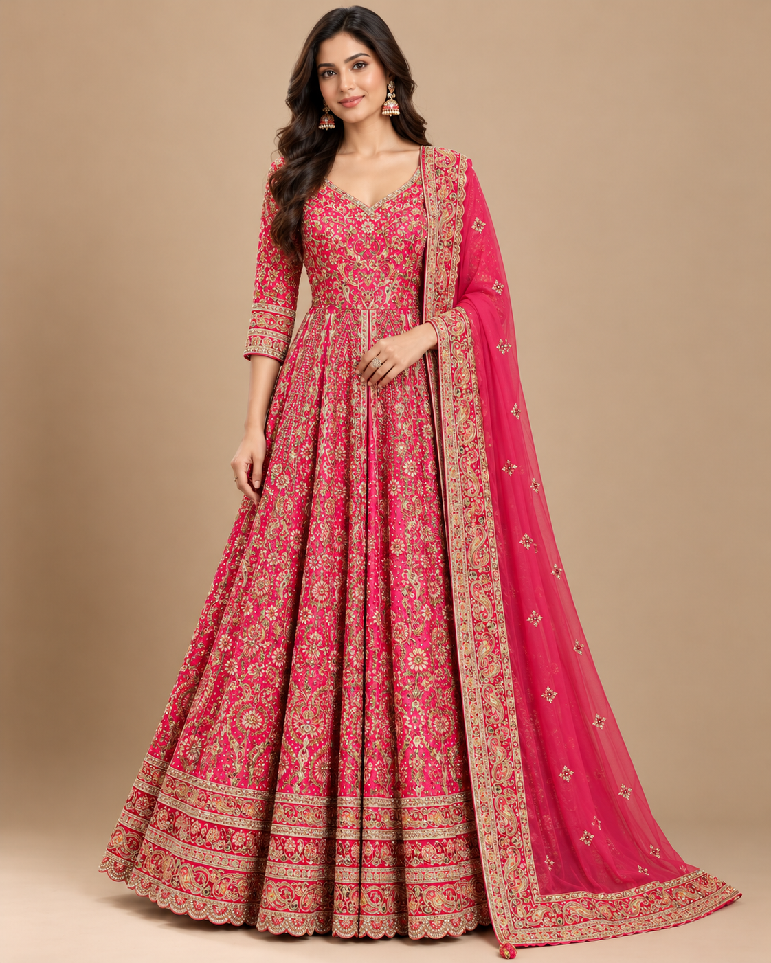 Rani Pink Heritage Embroidered Anarkali Gown