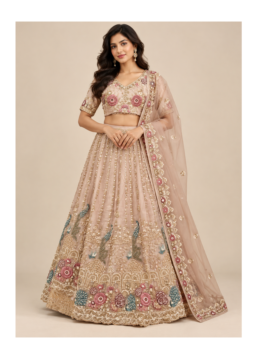 Royal Blush Pink Floral Embroidered Lehenga Main image