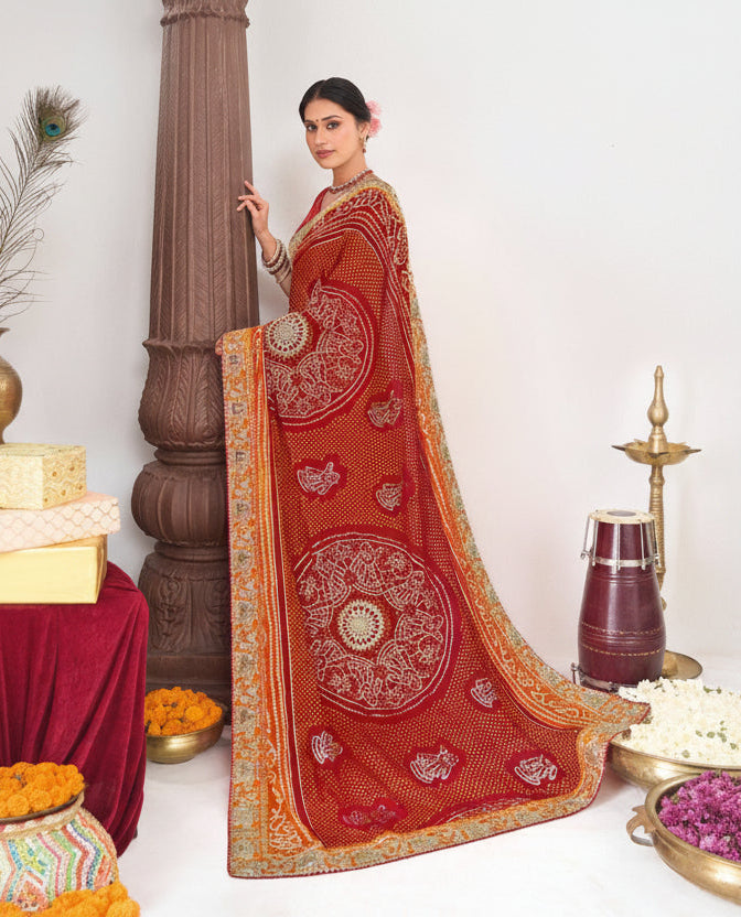 Royal Red Bandhani Inspired Saree