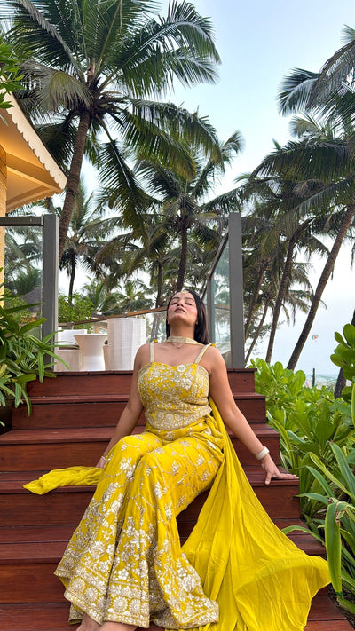 Bold Yellow Sharara Set with Gold Work (2606 M-29)