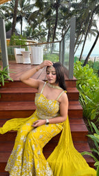Bold Yellow Sharara Set with Gold Work (2606 M-29)