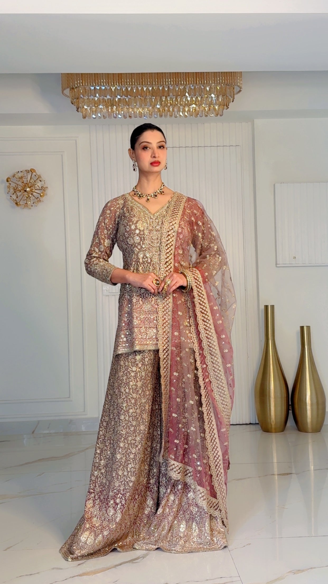 Champagne Mauve Heavily Embellished Sharara Set (SH-1184 D-37) Secondary image