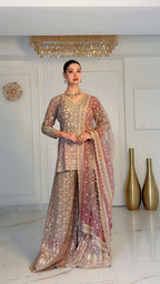 Champagne Mauve Heavily Embellished Sharara Set (SH-1184 D-37)