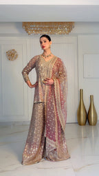Champagne Mauve Heavily Embellished Sharara Set (SH-1184 D-37)
