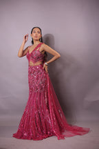 Rani Pink Indo-Western Fusion Pre-Draped Mermaid Lehenga Set