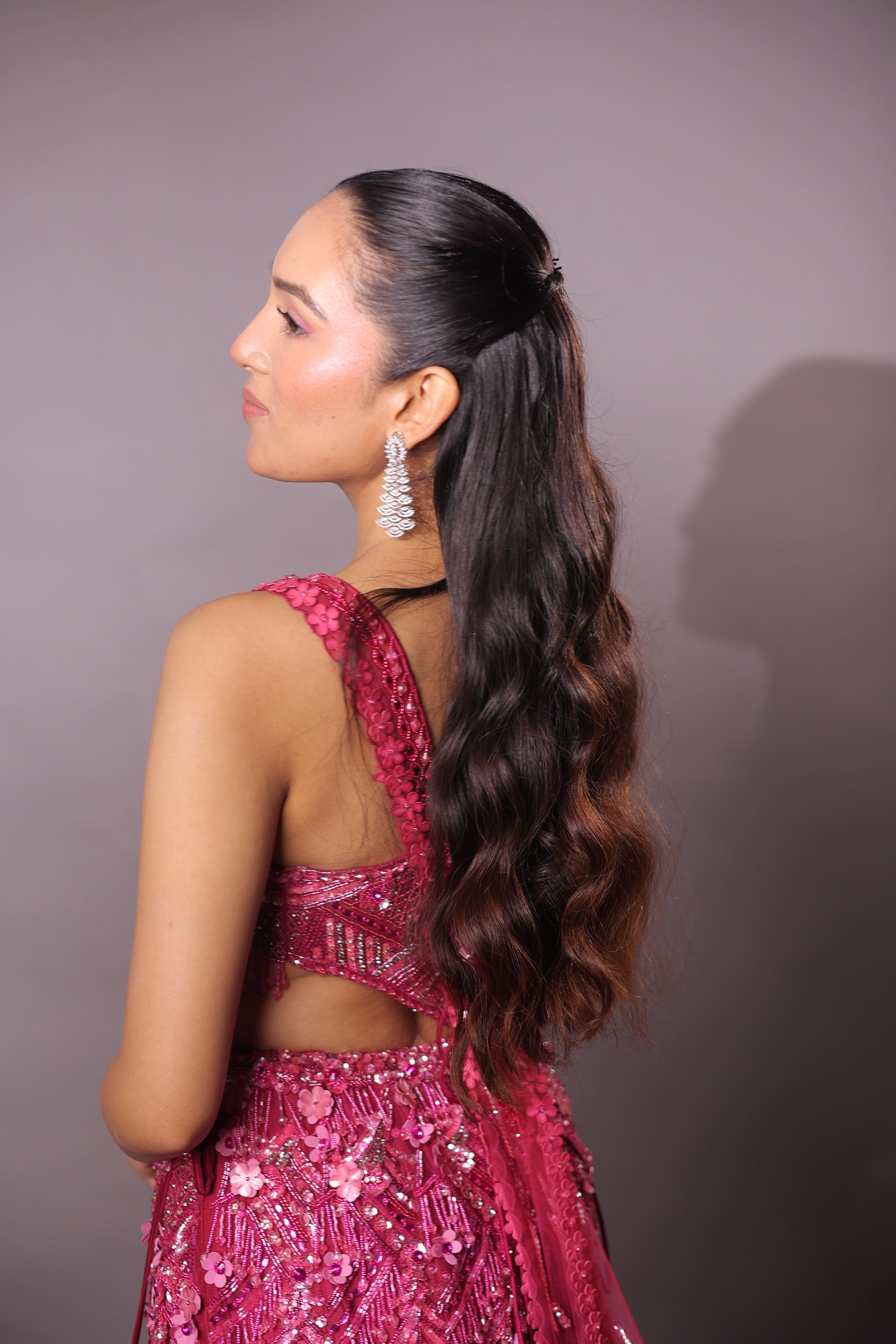 Rani Pink Indo-Western Fusion Pre-Draped Mermaid Lehenga Set