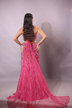 Rani Pink Indo-Western Fusion Pre-Draped Mermaid Lehenga Set