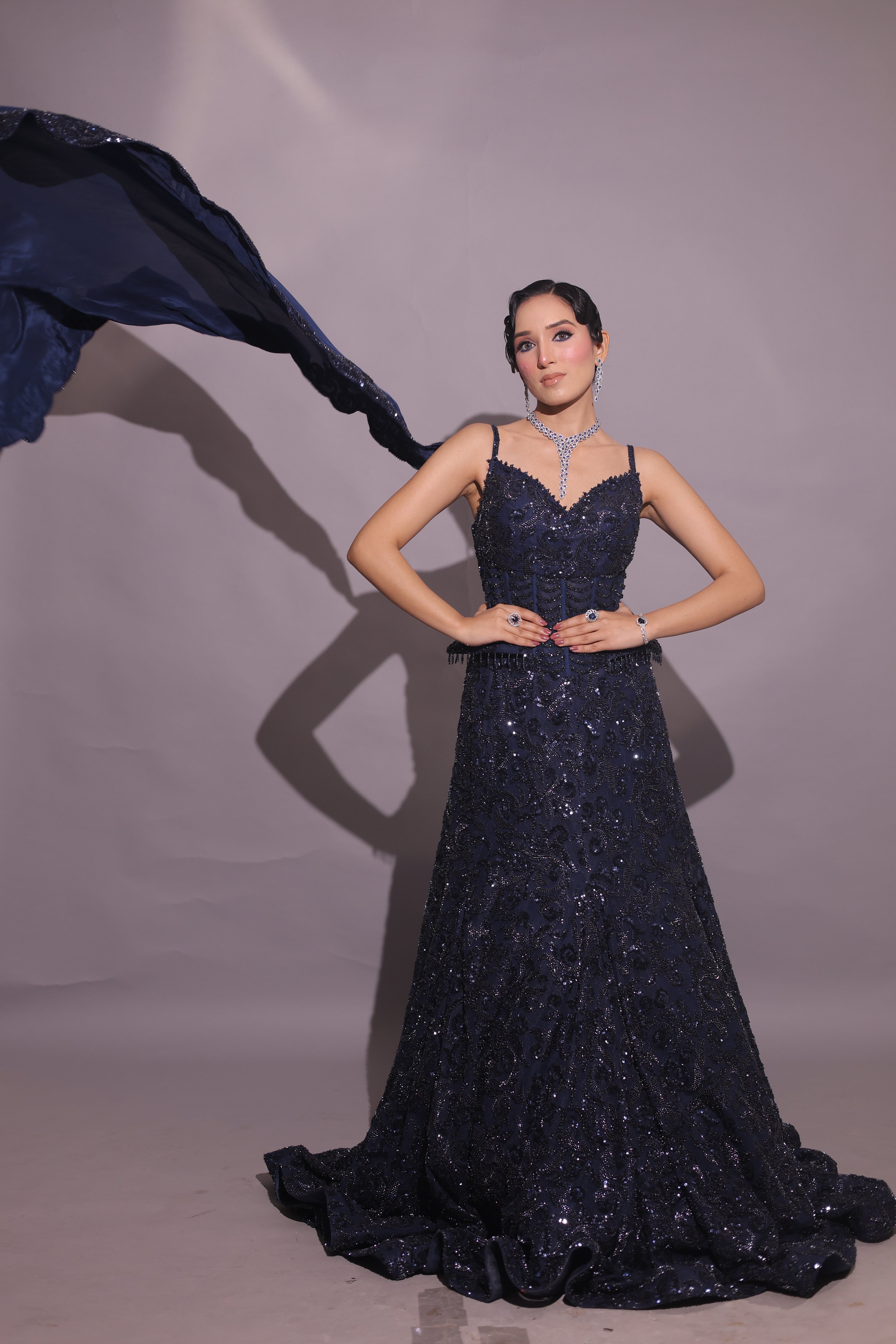Midnight Sequin-Embellished Indo-Western Lehenga