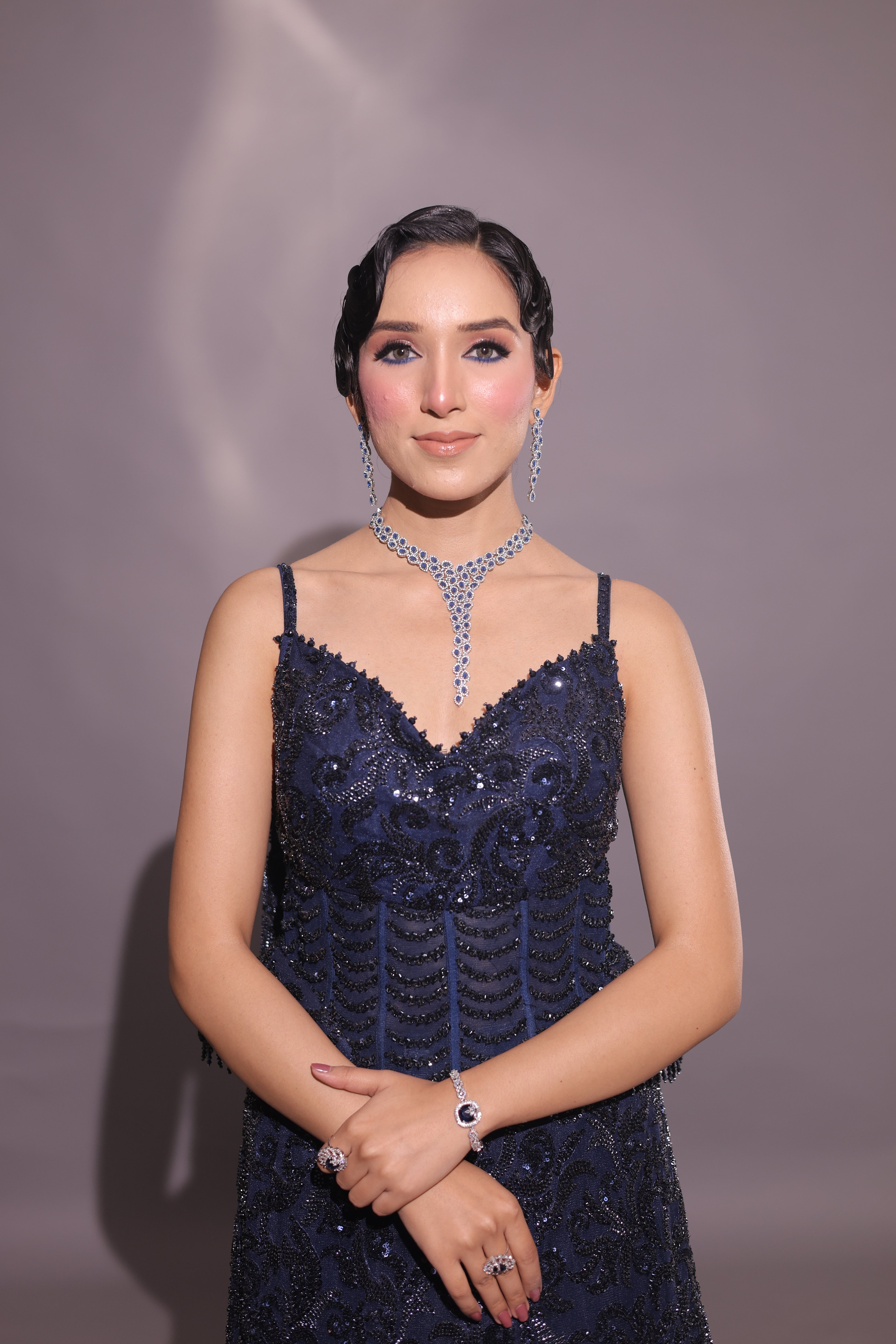 Midnight Sequin-Embellished Indo-Western Lehenga