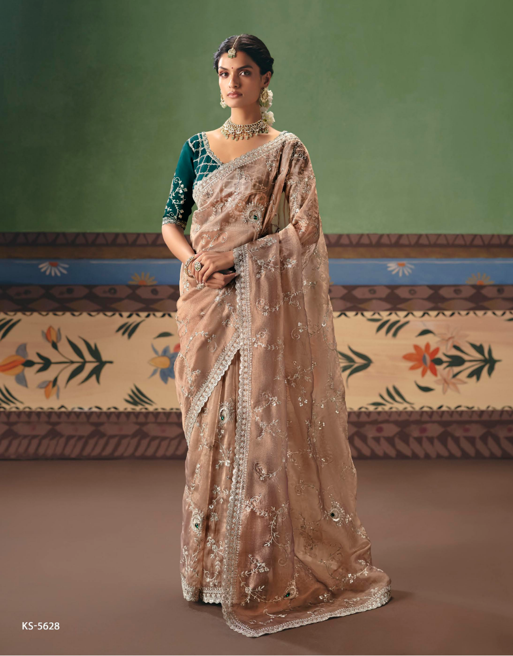 Champagne Gold Gossamer Saree Main image