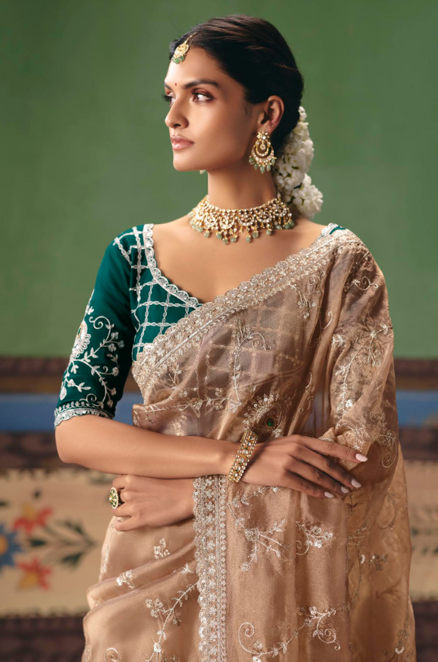 Champagne Gold Gossamer Saree