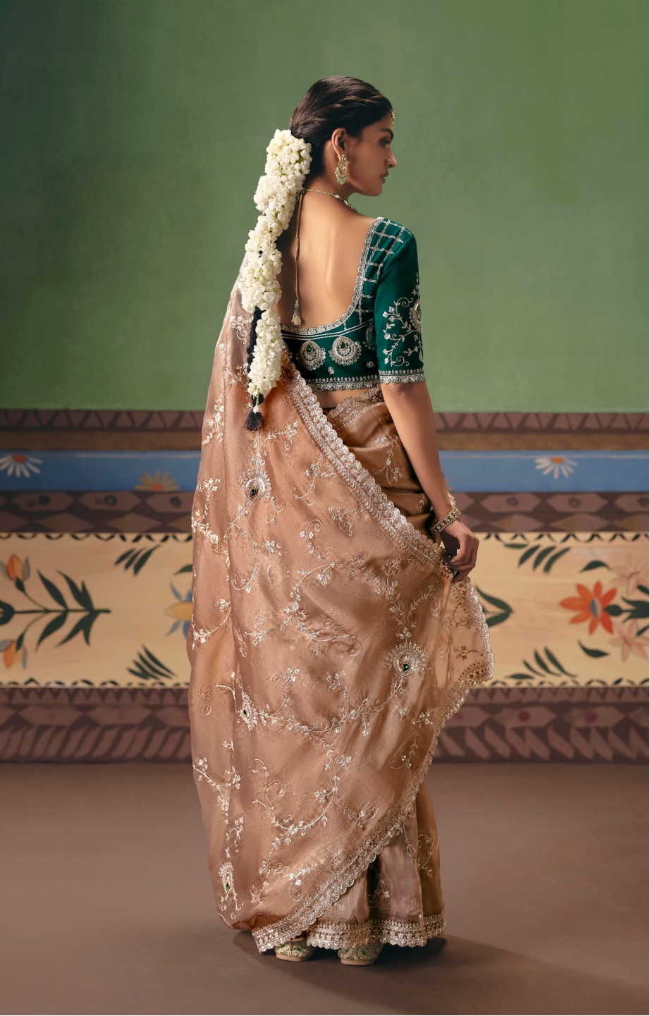 Champagne Gold Gossamer Saree