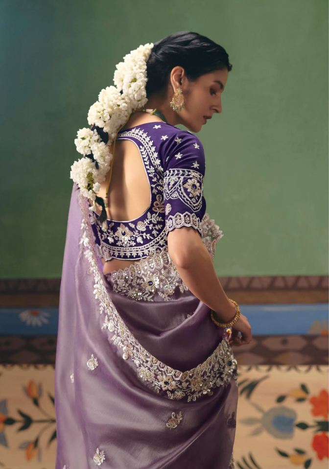 Lavender Silk Organza Saree