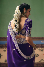 Royal Violet Hand-Embellished Organza Saree