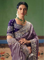 Lavender Silk Organza Saree