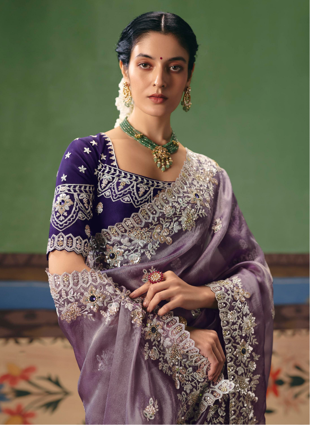 Lavender Silk Organza Saree