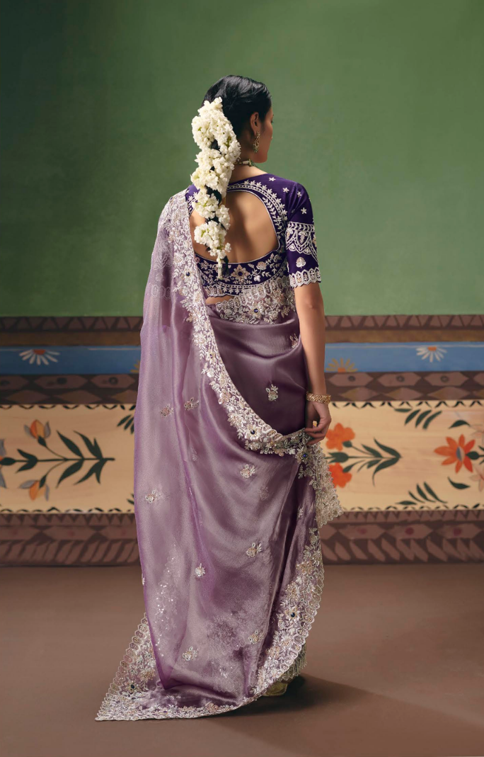 Lavender Silk Organza Saree