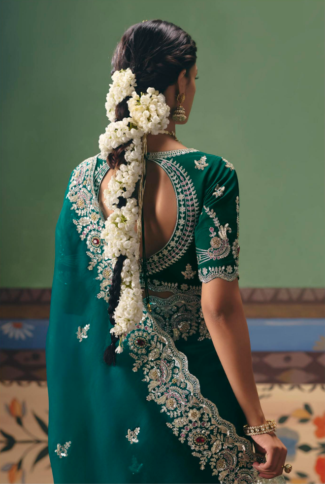 Emerald Green Silk Georgette Saree
