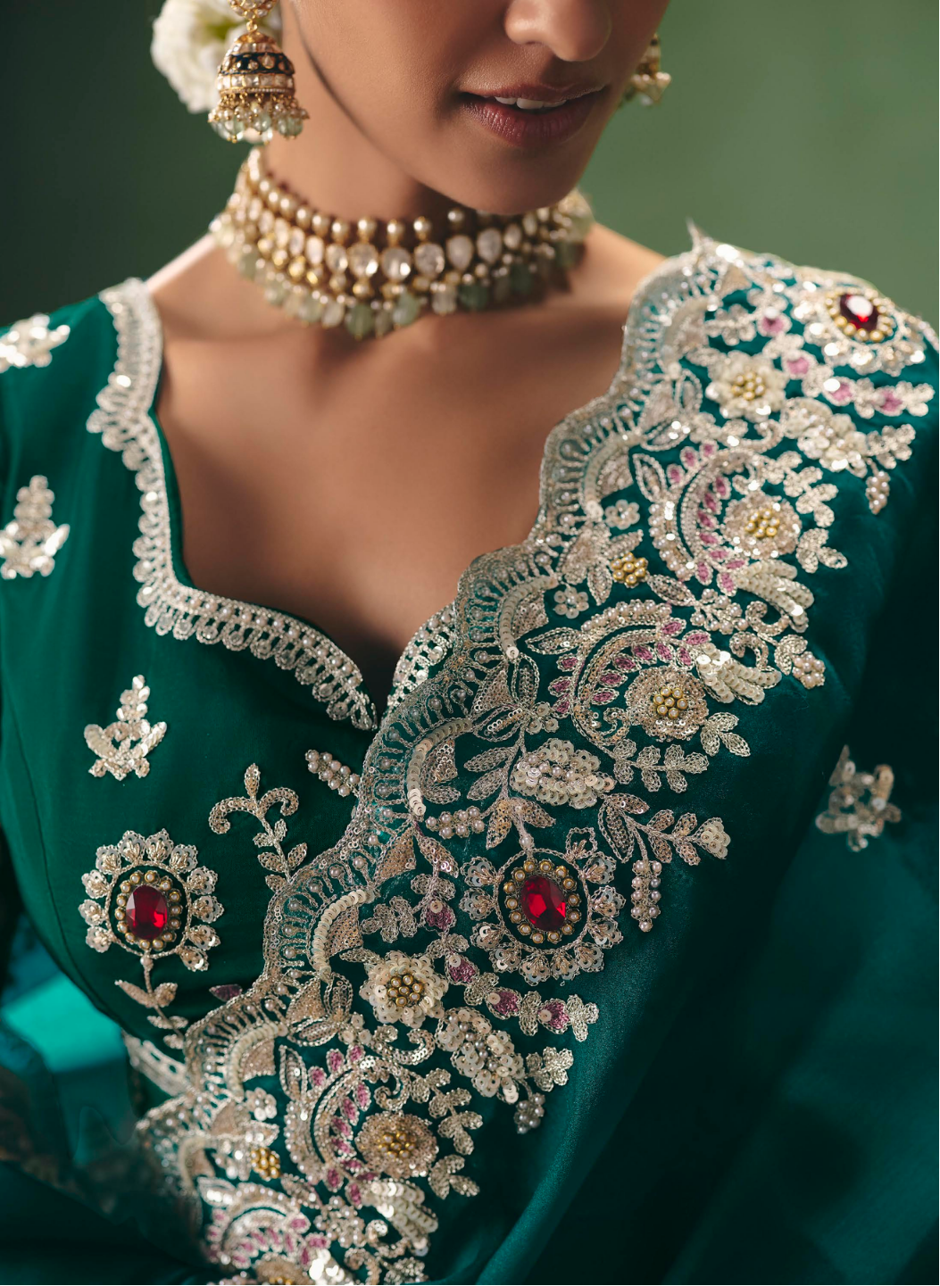 Emerald Green Silk Georgette Saree