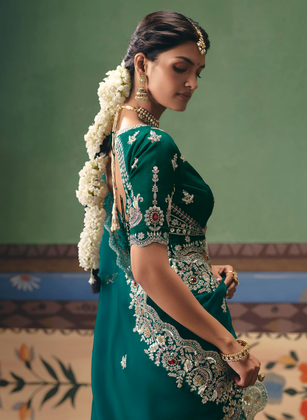 Emerald Green Silk Georgette Saree