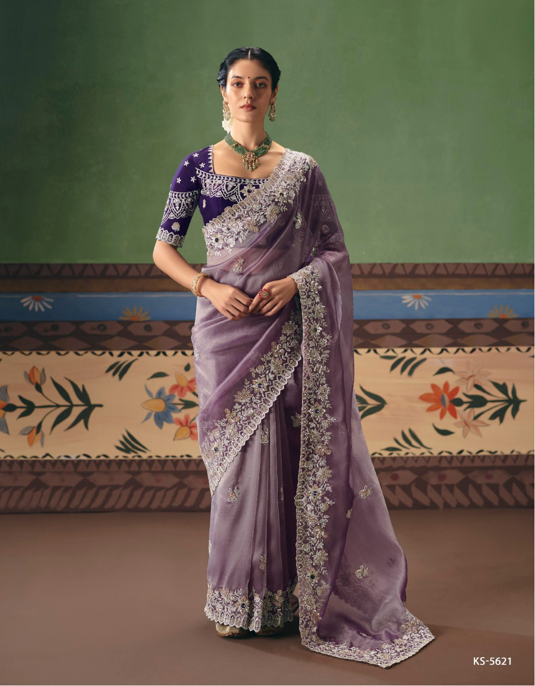 Lavender Silk Organza Saree Main image