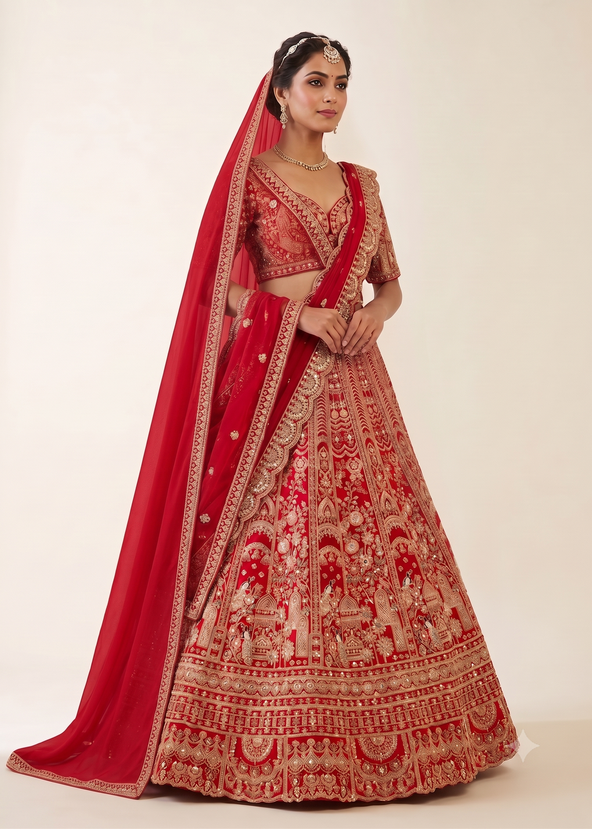 Sindoor Red Embroidered Bridal Lehenga Main image