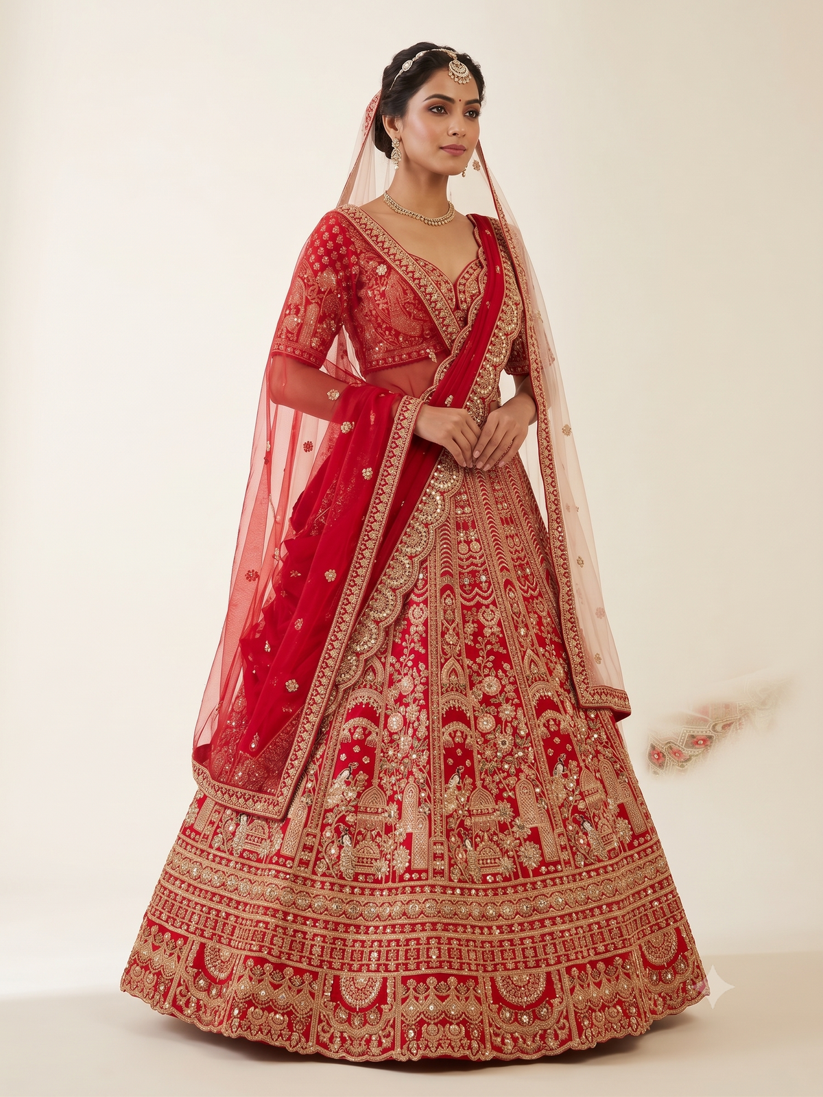 Sindoor Red Embroidered Bridal Lehenga Main image