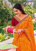 Sunshine Yellow Bandhani Print Georgette Saree