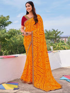 Sunshine Yellow Bandhani Print Georgette Saree