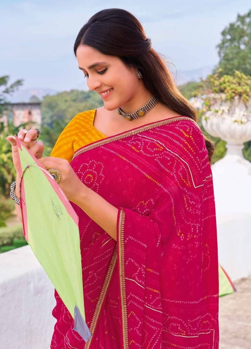 Georgette Bandhani Print Saree