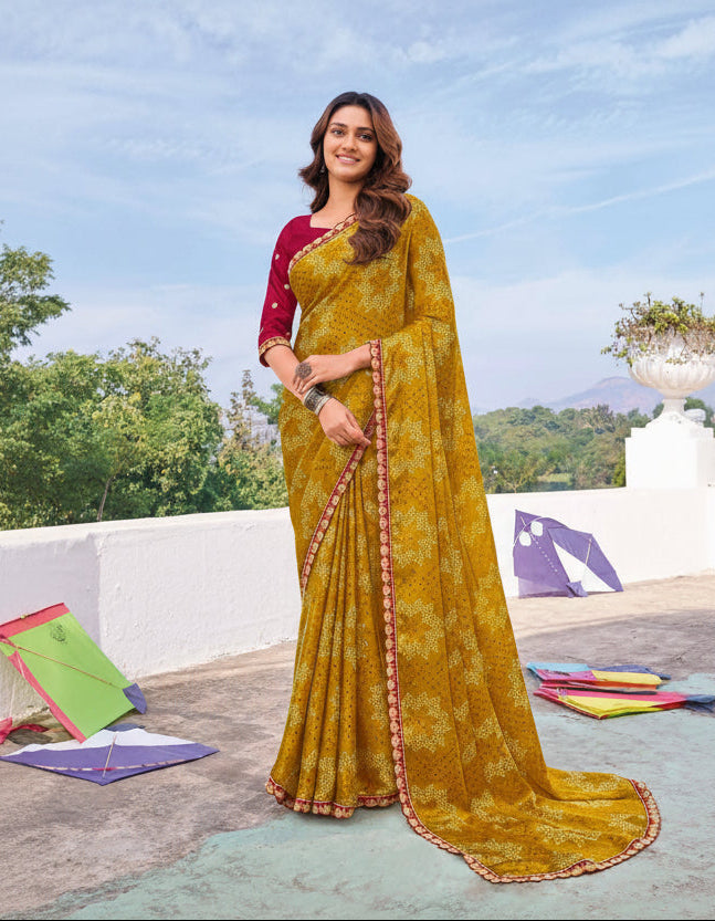 Mustard Glow Bandhani Georgette Saree