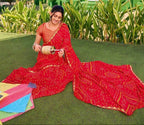 Vibrant Crimson Bandhani Saree