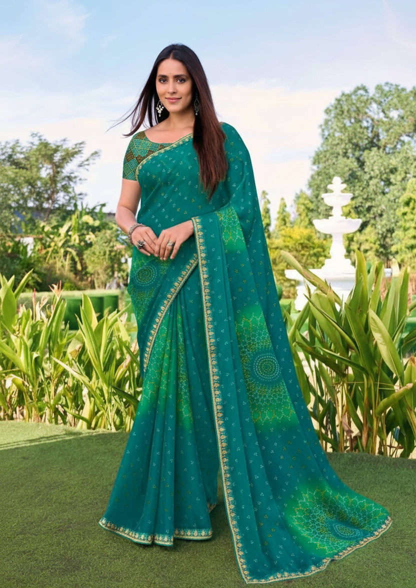 Regal Teal Mandala Georgette Saree