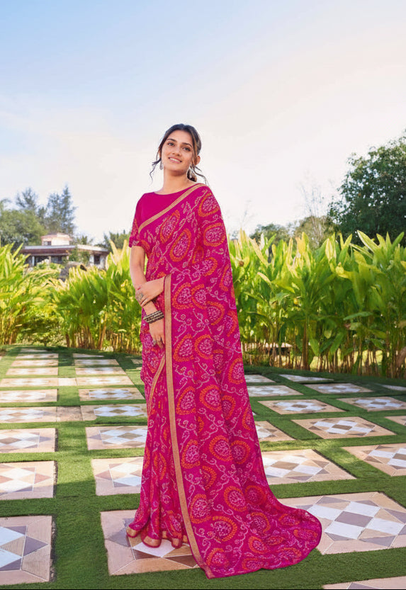 Bandhani Print Georgette Saree