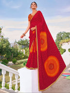 Red Georgette Saree with Sunburst Mandala Print