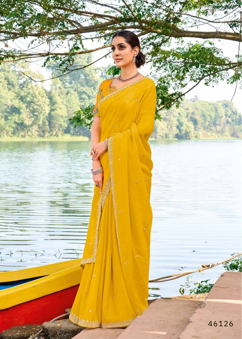 Mustard Yellow Embroidered Georgette Saree