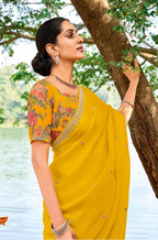 Mustard Yellow Embroidered Georgette Saree