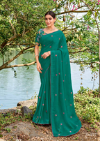 Stunning Emerald Green Georgette Saree